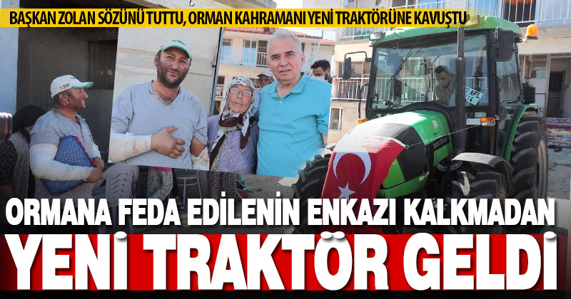 Büyükşehir, Buldan Türlübey yangınında traktörü yanan çiftçiye yeni traktör aldı