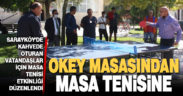 Kahvehanede oturan vatandaşlar için masa tenisi etkinliği