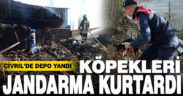 Çivril’de yangın çıkan depoda bulunan köpekleri jandarma kurtardı