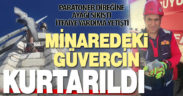 Paratoner direğine sıkışan güvercin kurtarıldı