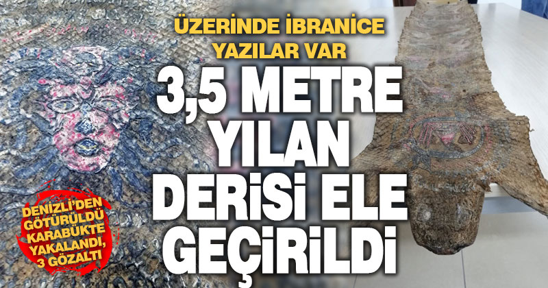 Üzerinde İbranice yazılı figürler bulunan yılan derisi ele geçirildi