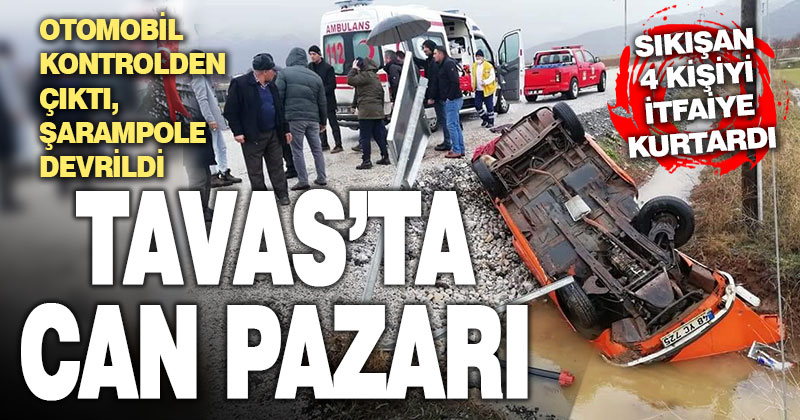 Tavas’ta şarampole devrilen otomobildeki 4 kişi yaralandı