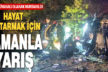 Acıpayam’da şarampole uçan otomobilin sürücüsü sıkıştı, kurtarmak için zamanla yarışıldı