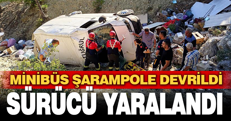 Denizli’de şarampole devrilen minibüsün sürücüsü yaralandı