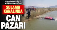 Sulama kanalına düşen otomobildeki iki kişi son anda kurtuldu