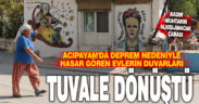 Depremde hasar gören mahallenin duvarları kadın muhtarın çabasıyla renklendi