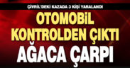 Denizli’de ağaca çarpan otomobildeki 3 kişi yaralandı