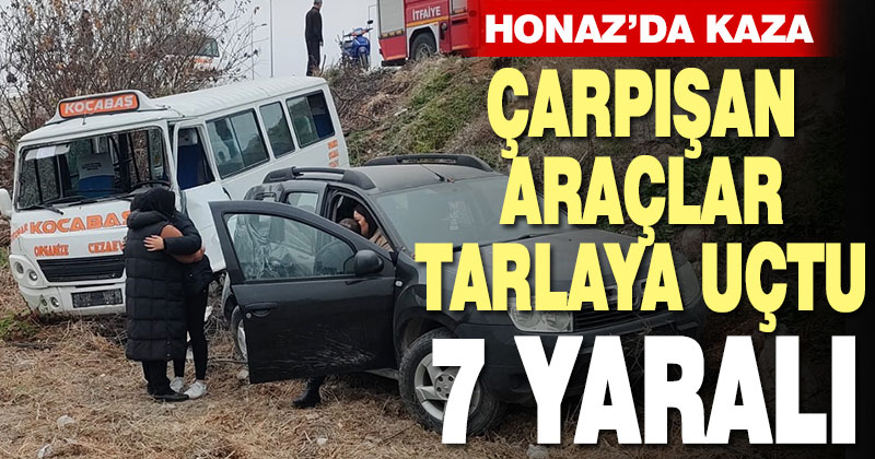 Honaz’da çarpışan iki araç tarlaya uçtu, 7 kişi yaralandı