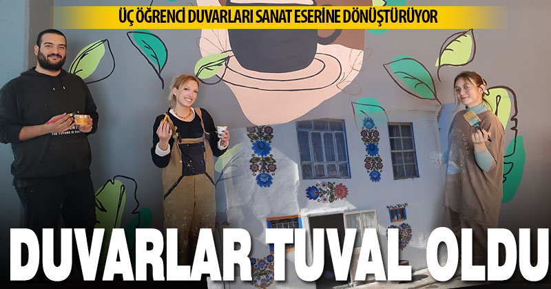 Üç öğrenci tuval gibi kullandıkları duvarları sanat eserine dönüştürüyor