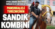 Pamukkaleli turizmci oy kullanmaya omuzundaki papağanı ile at sırtında gitti