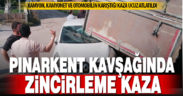 Zincirleme kazaya karışan kamyonet, hareket halindeki otomobilin üzerine devrildi
