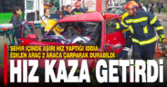 Aşırı hız yaptığı iddia edilen otomobil 2 araca çarparak durdu