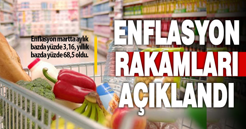 Enflasyon martta aylık bazda yüzde 3,16, yıllık bazda yüzde 68,5 oldu