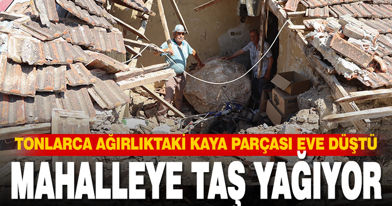 Denizli’de bir eve kaya parçası düştü