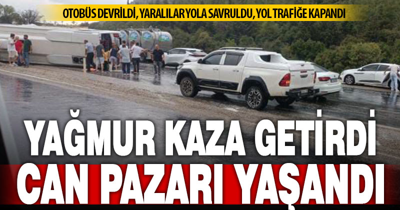 Düğüne giden midibüs kayganlaşan yolda devrildi: 1’i ağır, 20 kişi yaralandı