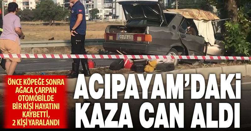 Acıpayam’da refüjdeki ağaca çarpan otomobildeki bir kişi kurtarılamadı