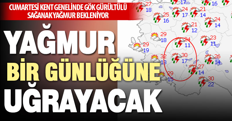 Cumartesi günü Denizli’de gök gürültülü sağanak yağış bekleniyor