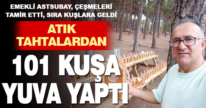 Doğa dostu emekli asker atık tahtalardan kuşlar için yuva yaptı