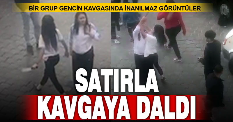 Bir grup genin kavgasına genç kız satırla geldi