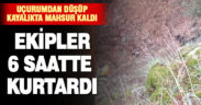 Kayalıkta mahsur kalan keçiyi ekipler 6 saatte kurtardı