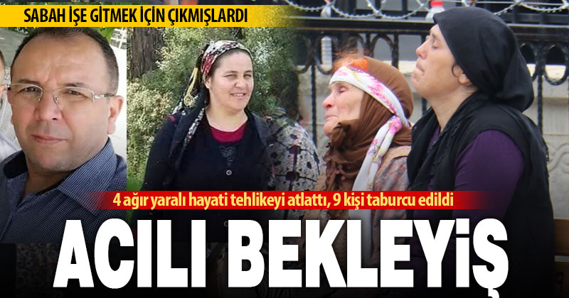 İşçi servisi kazasında hayatını kaybedenlerin ailelerinin adli tıp önünde acılı bekleyişi