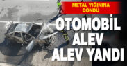 Denizli-Aydın Otoyolunda alev alan otomobil metal yığınına döndü
