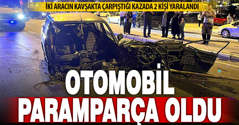 İki otomobilin karıştığı kazda otomobillerden biri ikiye bölündü: 2 kişi yaralandı