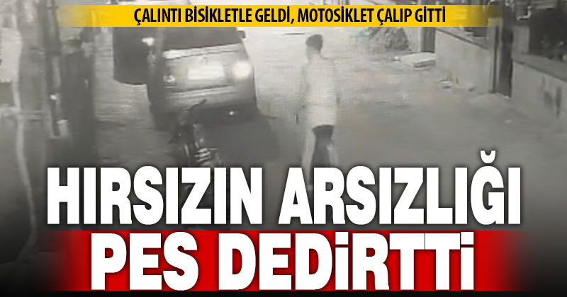 Bisiklet ile gelip yolda park halindeki motosikleti çalan hırsızın bisikleti de çalıntı çıktı