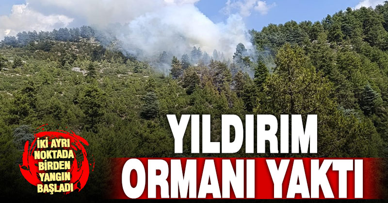 Kocabaş’ta yıldırım düşmesi sonucu 2 ayrı noktada yangın çıktı