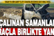 Çalınan saman balyaları kamyonet ile birlikte yandı