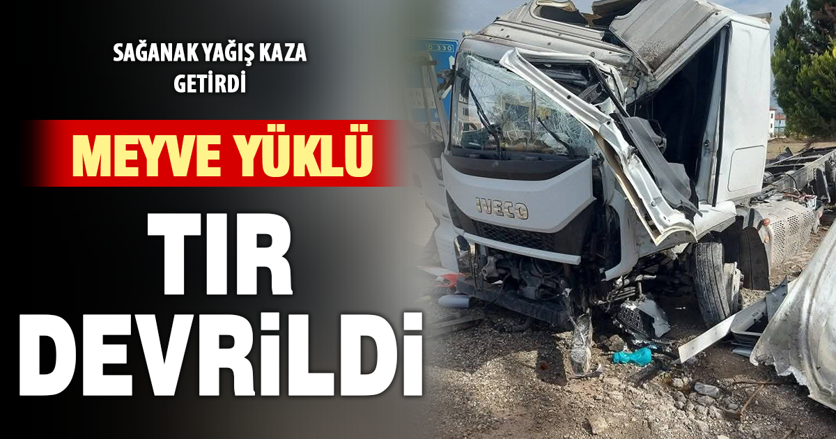  Meyve yüklü tır devrildi