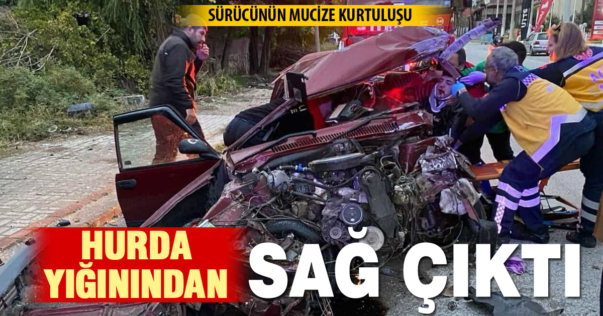Hurda yığınına dönen araçtan sağ çıktı
