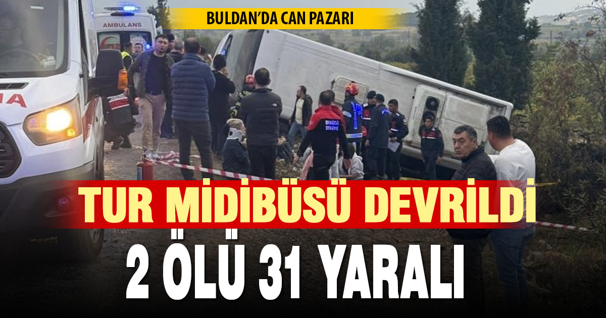 Buldan’dan İzmir’e dönen tur midibüsü şarampole yuvarlandı; 2 ölü 31 yaralı