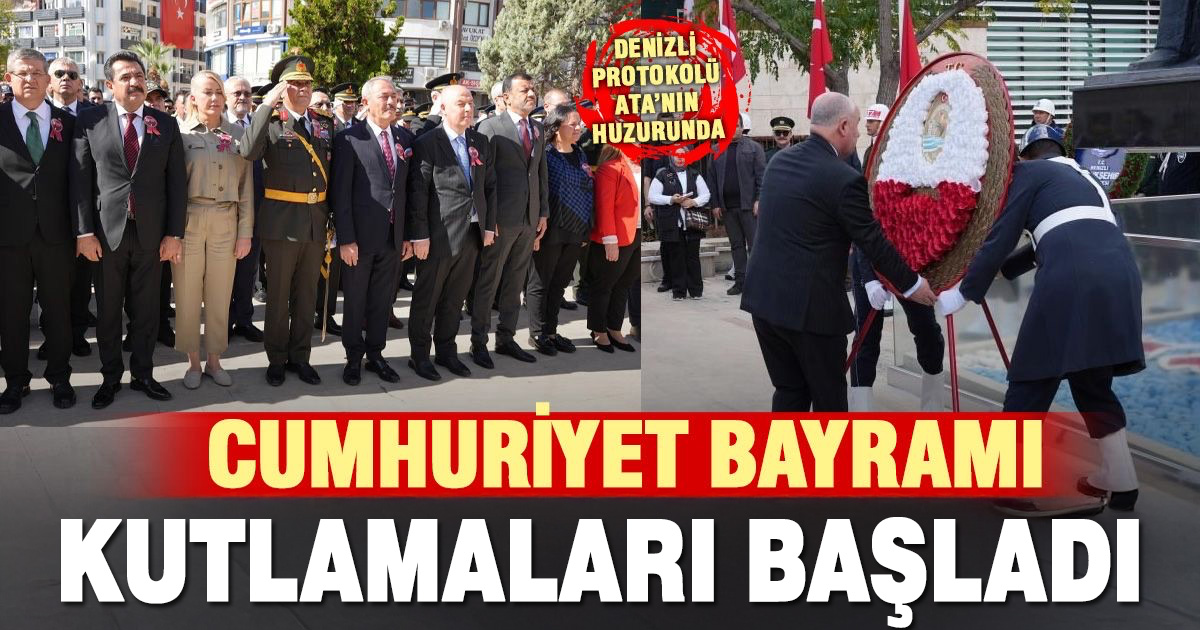 Denizli’de Cumhuriyetin 102. yıldönümü kutlamaları çelenk sunumuyla başladı