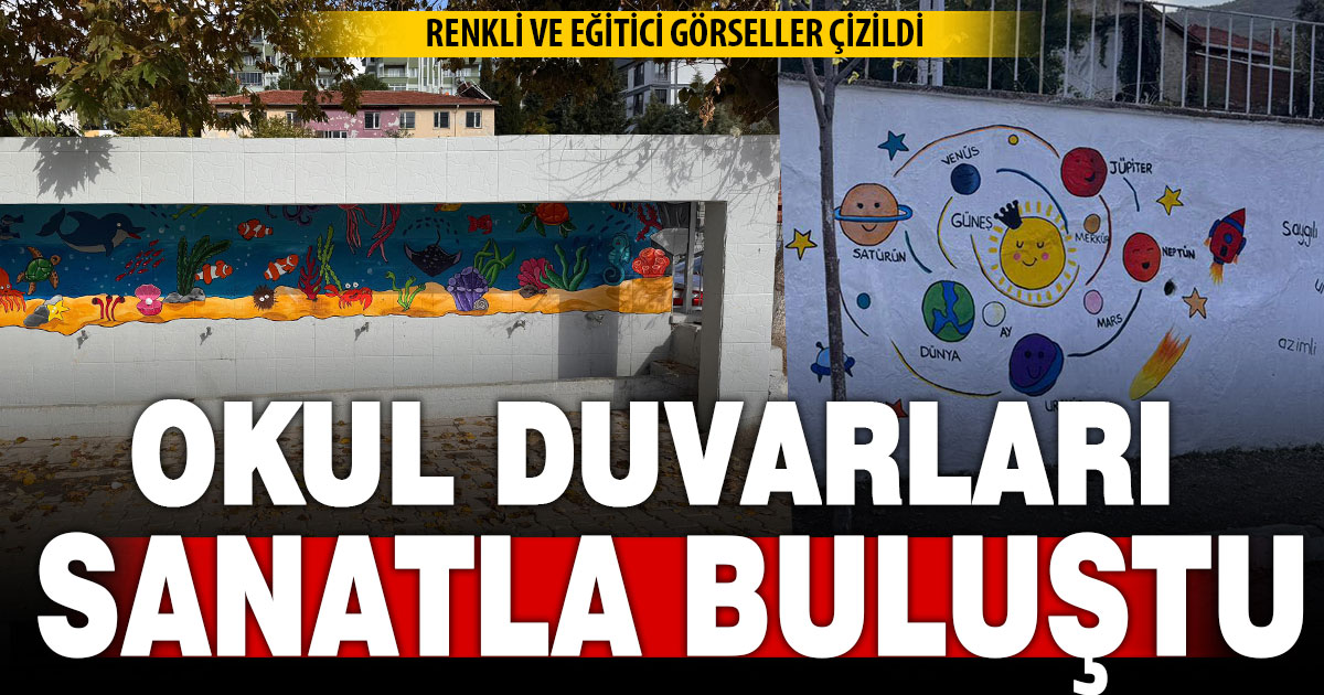 Buldan’da okul duvarları sanatla buluştu: Renkli ve eğitici görseller çizildi