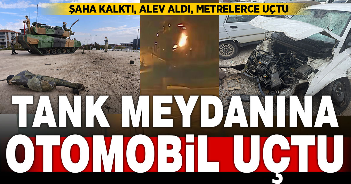 Süratle kavşağa giren otomobil heykelleri biçerek metrelerce havaya uçtu