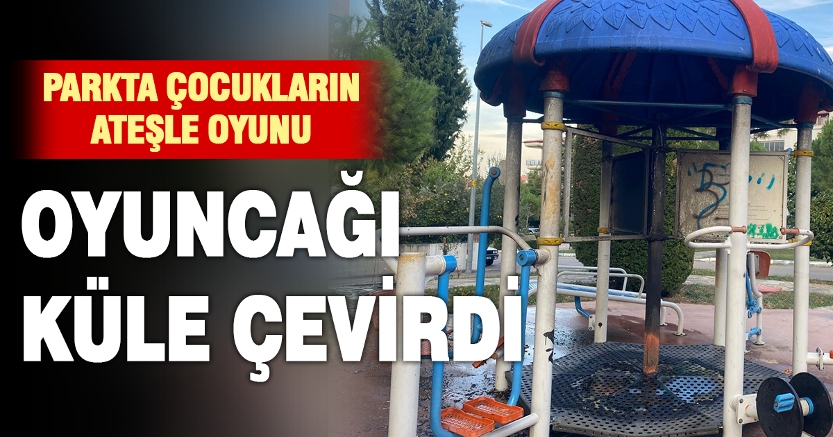 Parkta oynayan çocuklar oyuncağı ateşe verdi