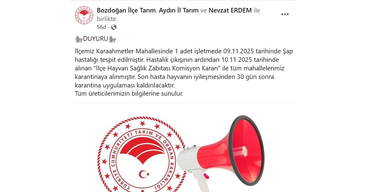 Bozdoğan’da şap hastalığı tespit edildi 
