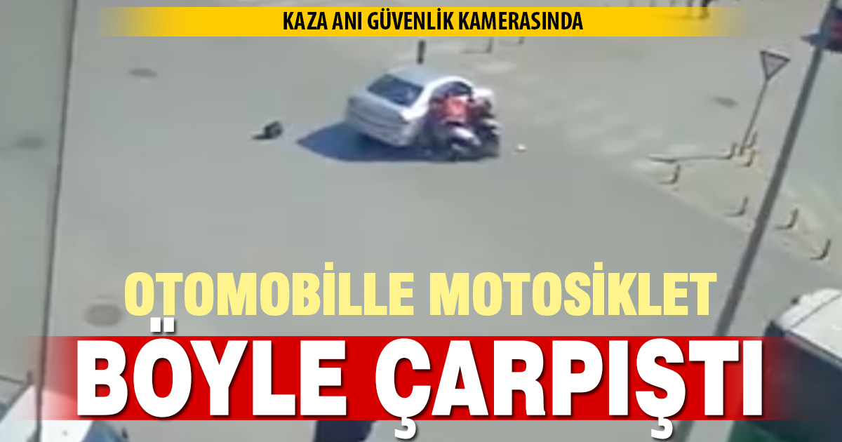 Otomobille motosikletin çarpıştığı kaza güvenlik kamerasında