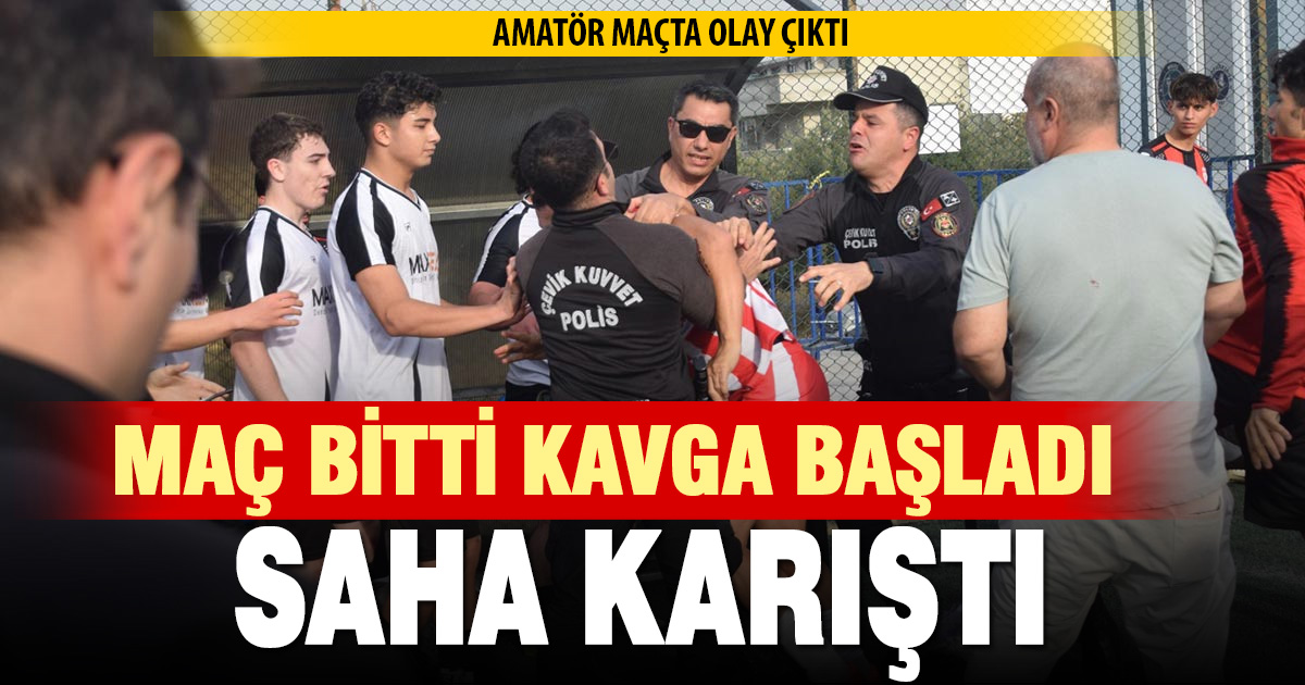 Denizli’de olaylı maç; Maç bitti saha savaş alanına döndü