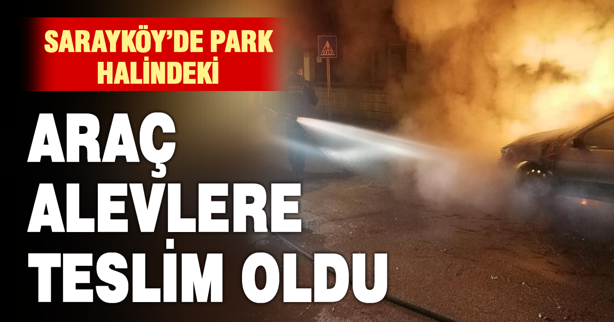 Sarayköy’de park halindeki otomobil alevlere teslim oldu 