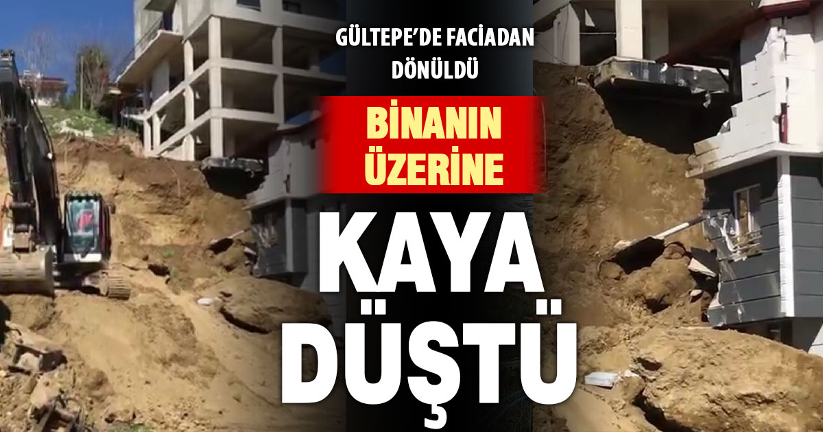 İnşaat kazısından kopan kaya bitişik binanın üzerine düştü  