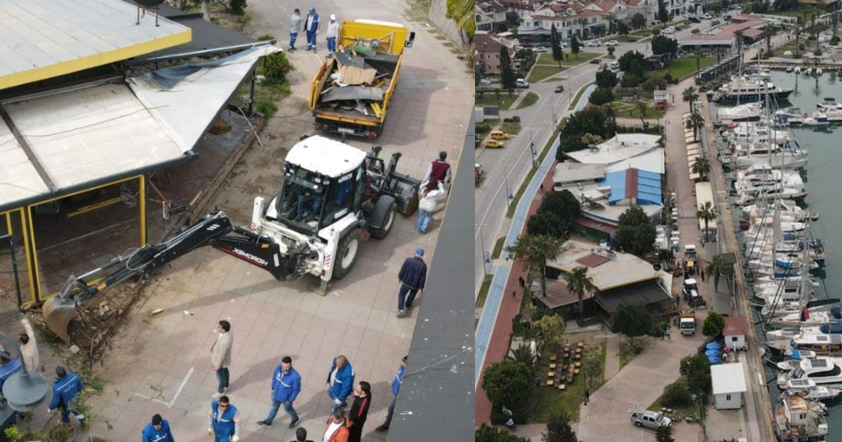 Fethiye’de sahil bandında kaçak yapılar yıkılıyor