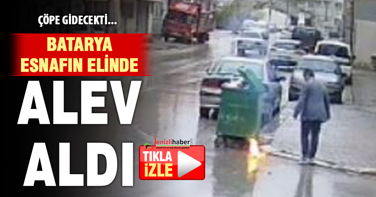 Çöpe atılacak batarya işletmecinin elinde alev aldı 