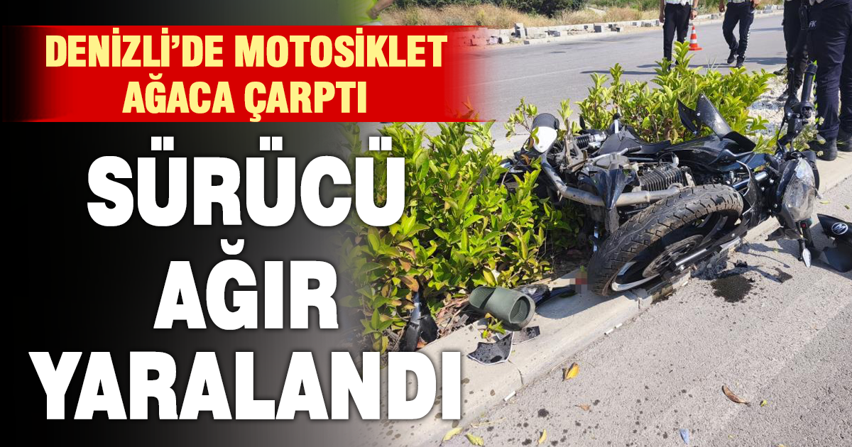Denizli'de ağaca çarpan motosikletin sürücüsü ağır yaralandı 