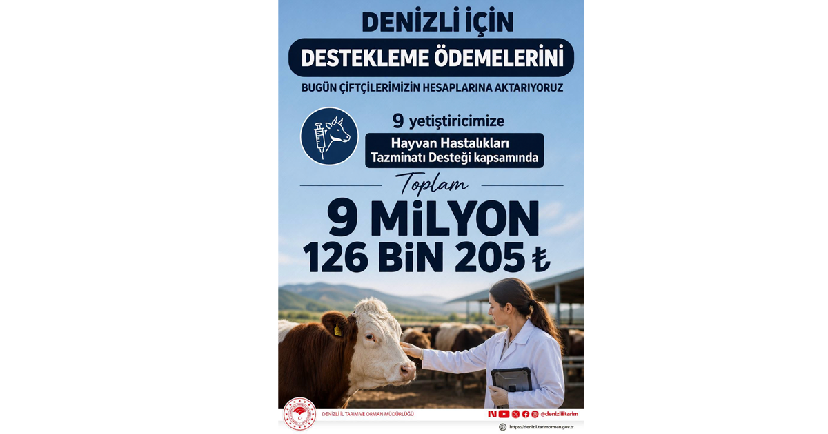 Denizli’de 9 yetiştiriciye 9,1 milyon liralık hayvan hastalıkları desteği