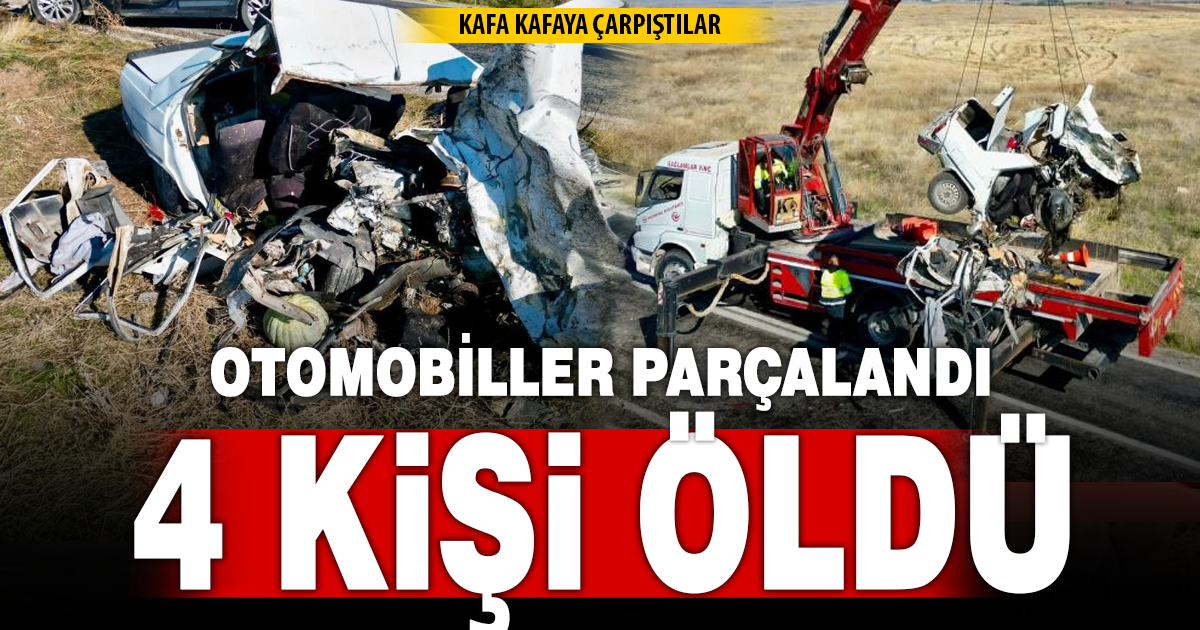4 kişinin öldüğü kazada otomobiller parçalanarak hurdaya döndü
